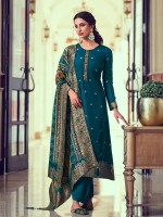 Peacock Blue Dola Jacquard Silk Designer Salwar Kameez